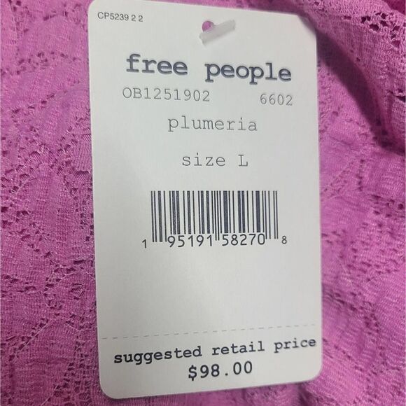 Free People Tea Time Lace Cropped Top Puff Sleeve Pink Size Large NEW - Picture 8 of 9